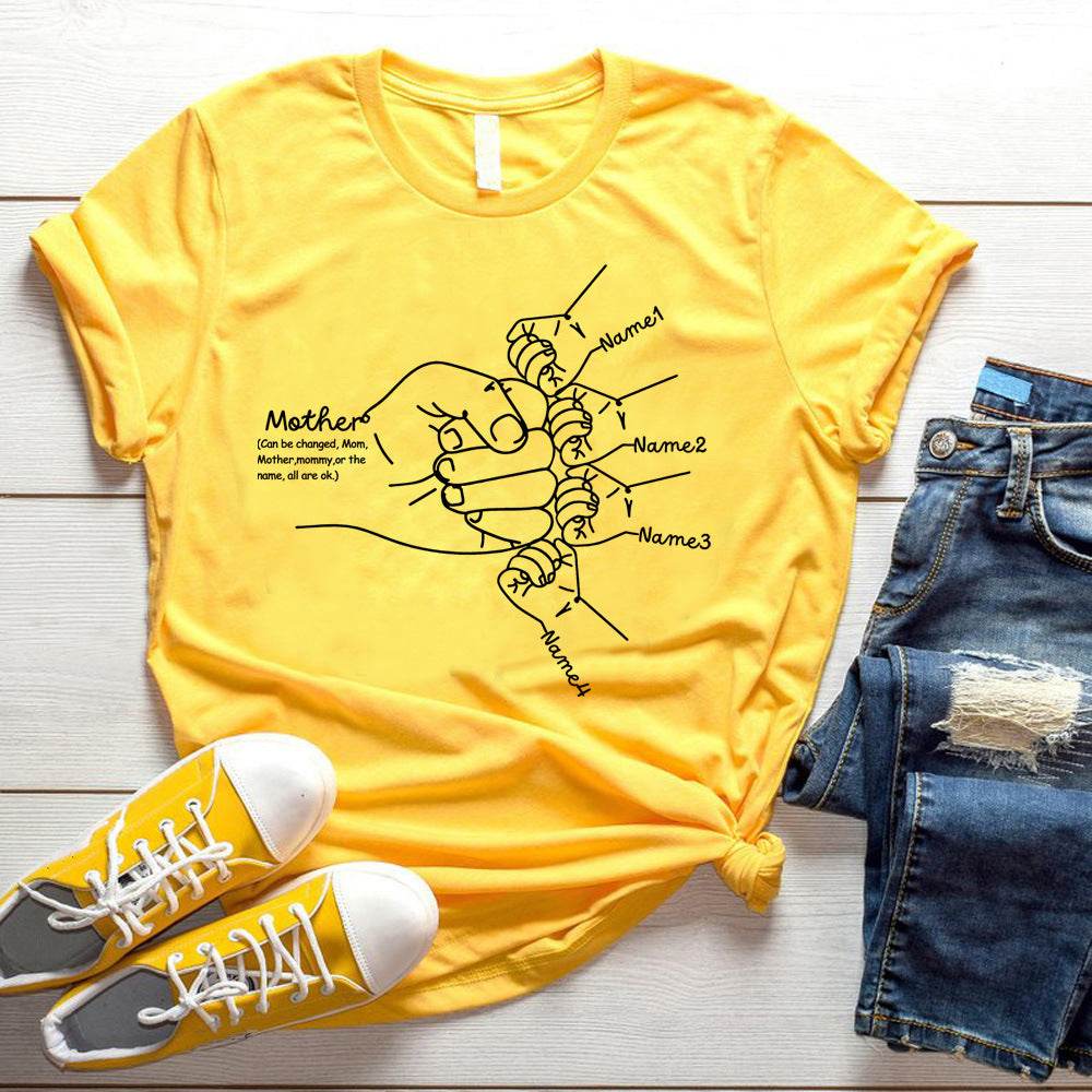 Hand Drawn Mom Kids Fist Collision Shirt Personalized T-shirt - P12 Hub Europe