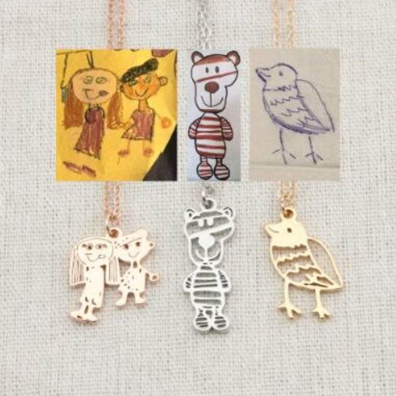 Custom Kids Drawing Painting Necklace Stainless Stee Personalized Children Artwork Pendant For Kids Mom Family Jewelry Gifts - P12 Hub Europe