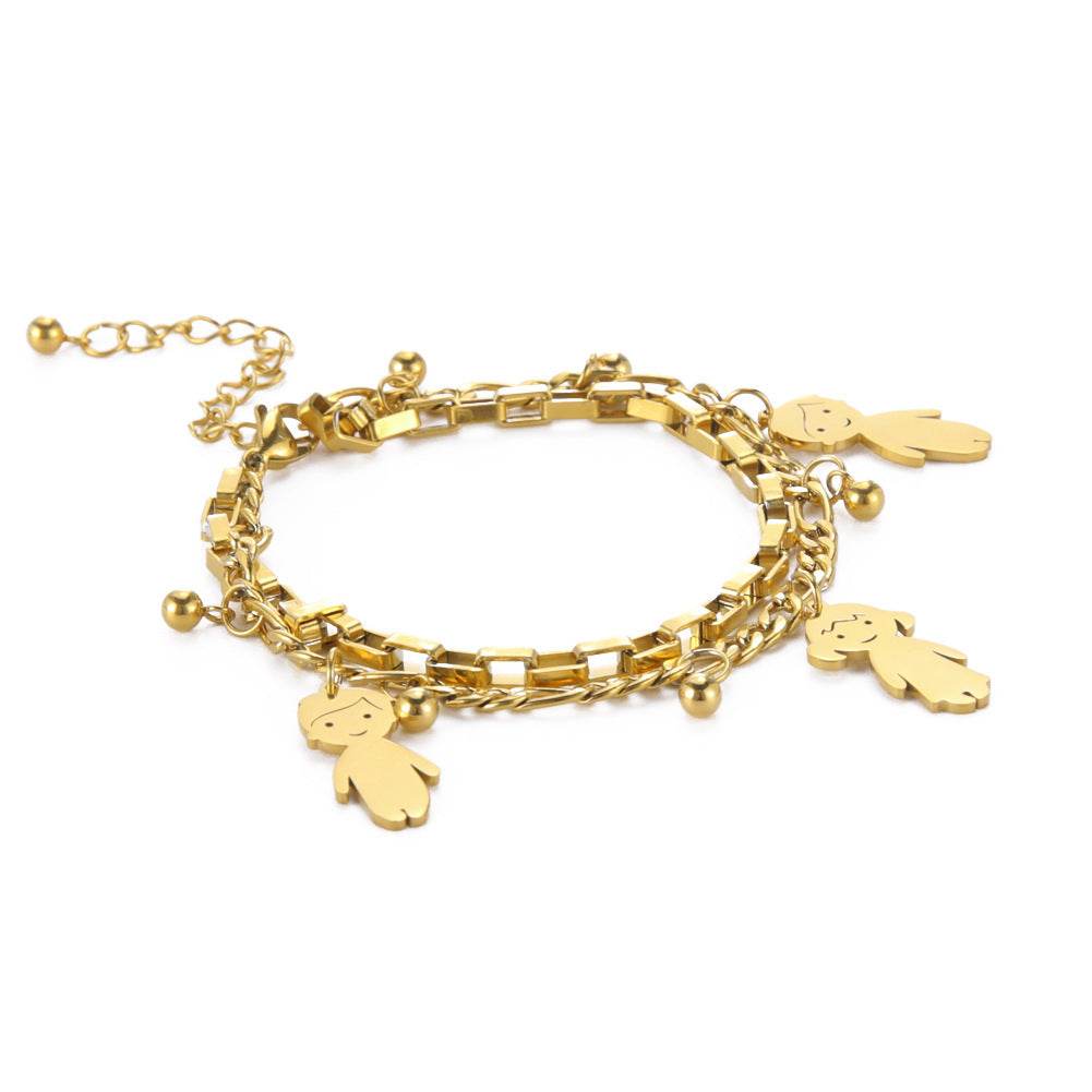 Cartoon Character Titanium Steel Ball Figaro Chain Double Layer Bracelet - P12 Hub Europe