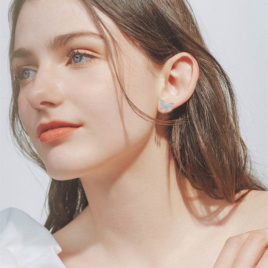 Personality All-Match Full Rhinestone Zircon Butterfly Copper-plated Stud Earrings - P12 Hub Europe