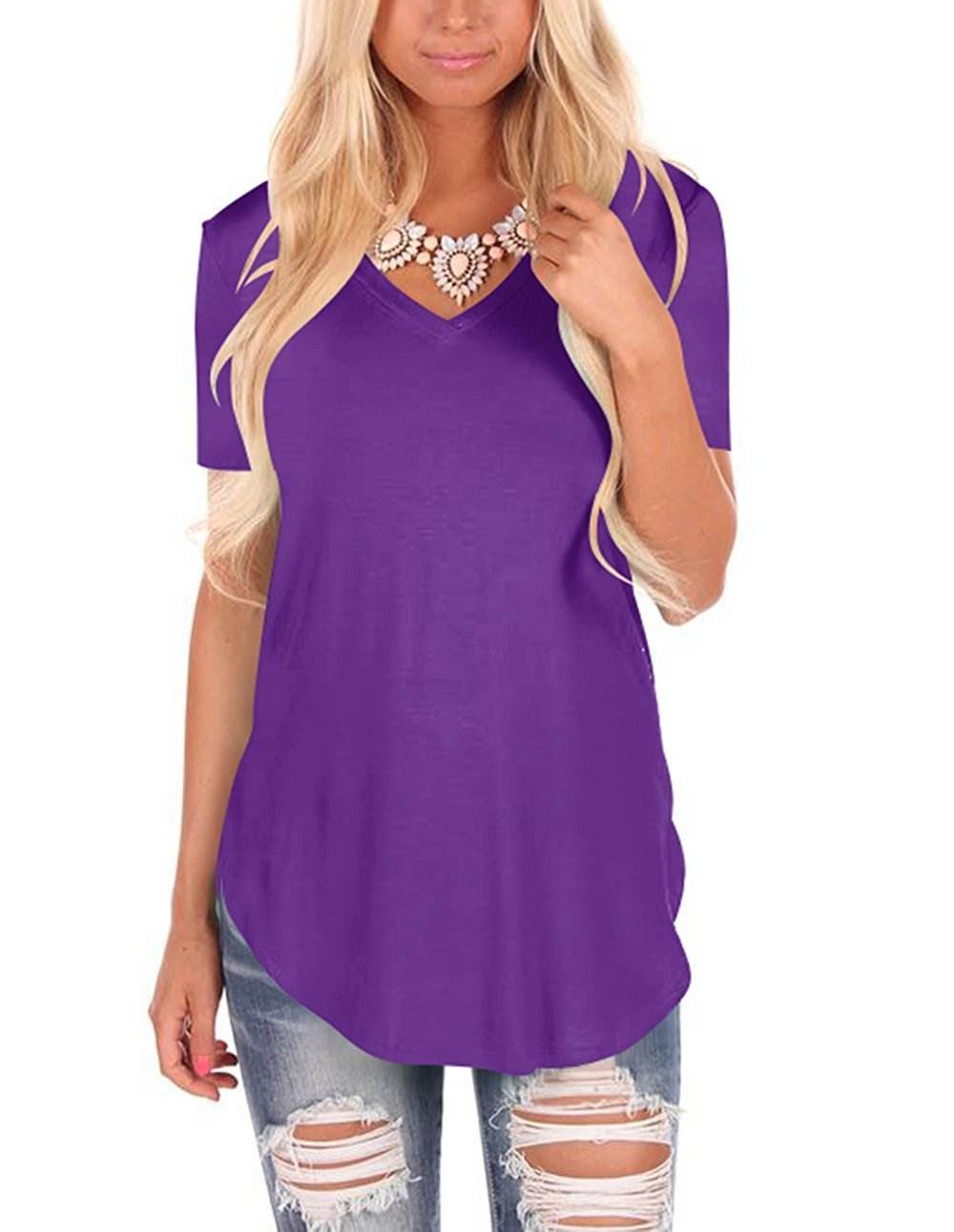 V-neck Knitted Solid Color Top Plus Size Loose Short Sleeve - P12 Hub Europe