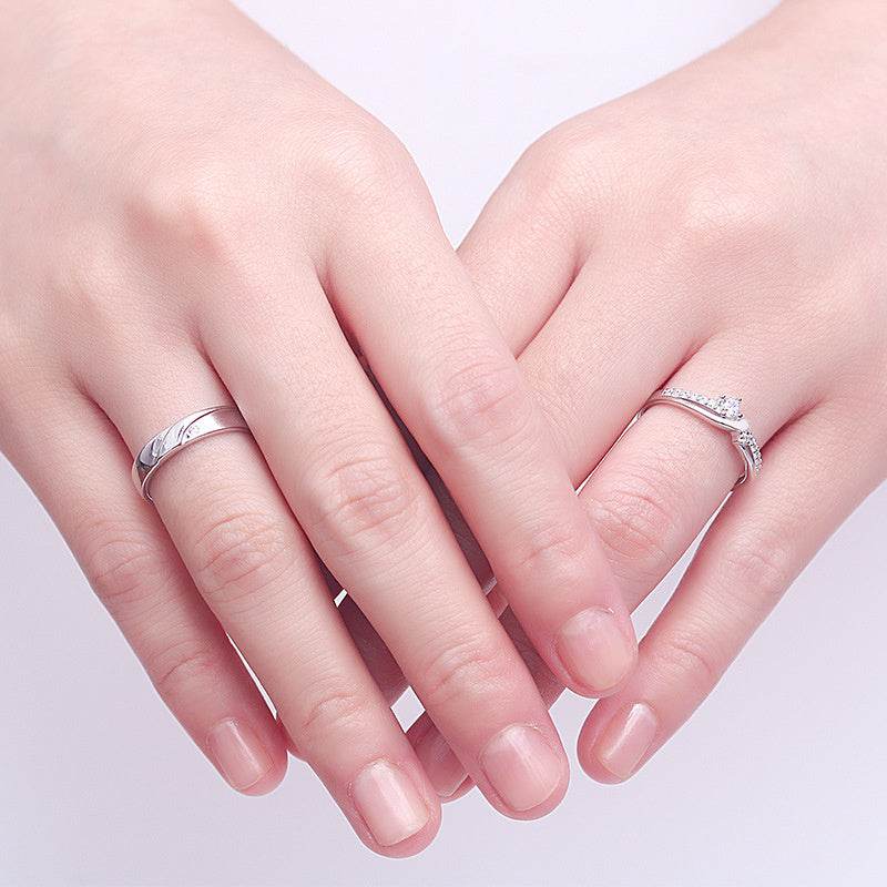 Weddings Simple Couple Style Silver Diamond Ring - P12 Hub Europe