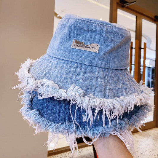 Jean Fisherman Hat Women's Spring And Summer Thin Washed Old Frayed Edge Bucket Hat Outdoor - P12 Hub Europe