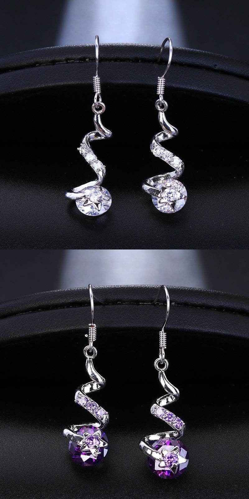 Purple Zircon Spiral Ear Hook Earrings - P12 Hub Europe