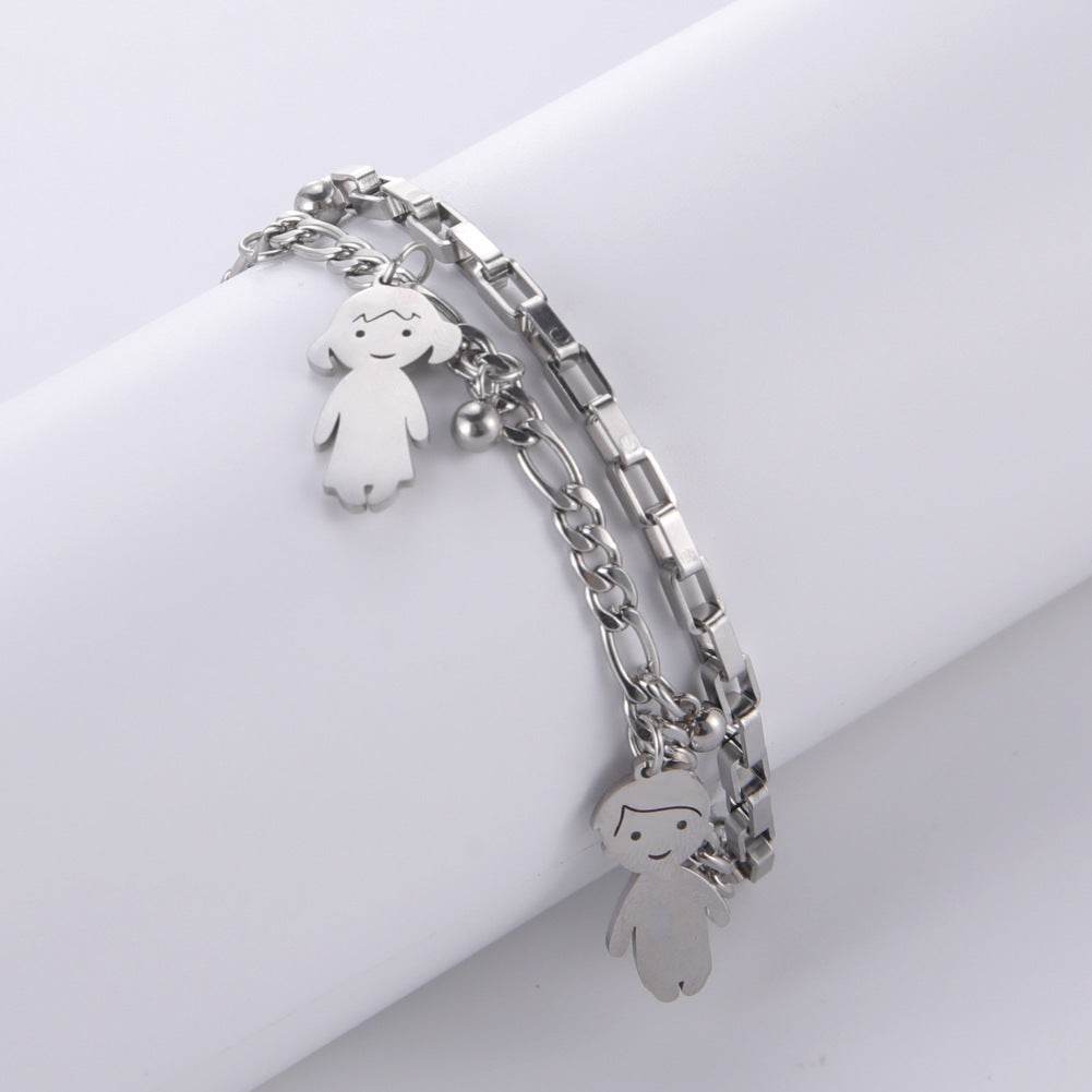 Cartoon Character Titanium Steel Ball Figaro Chain Double Layer Bracelet - P12 Hub Europe