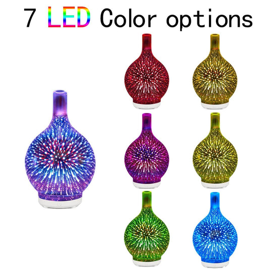 5V Glass Colorful Vase Humidifier 3D Firework Glass Usb Air Humidifier With 7 Color Led Night Light B - P12 Hub Europe