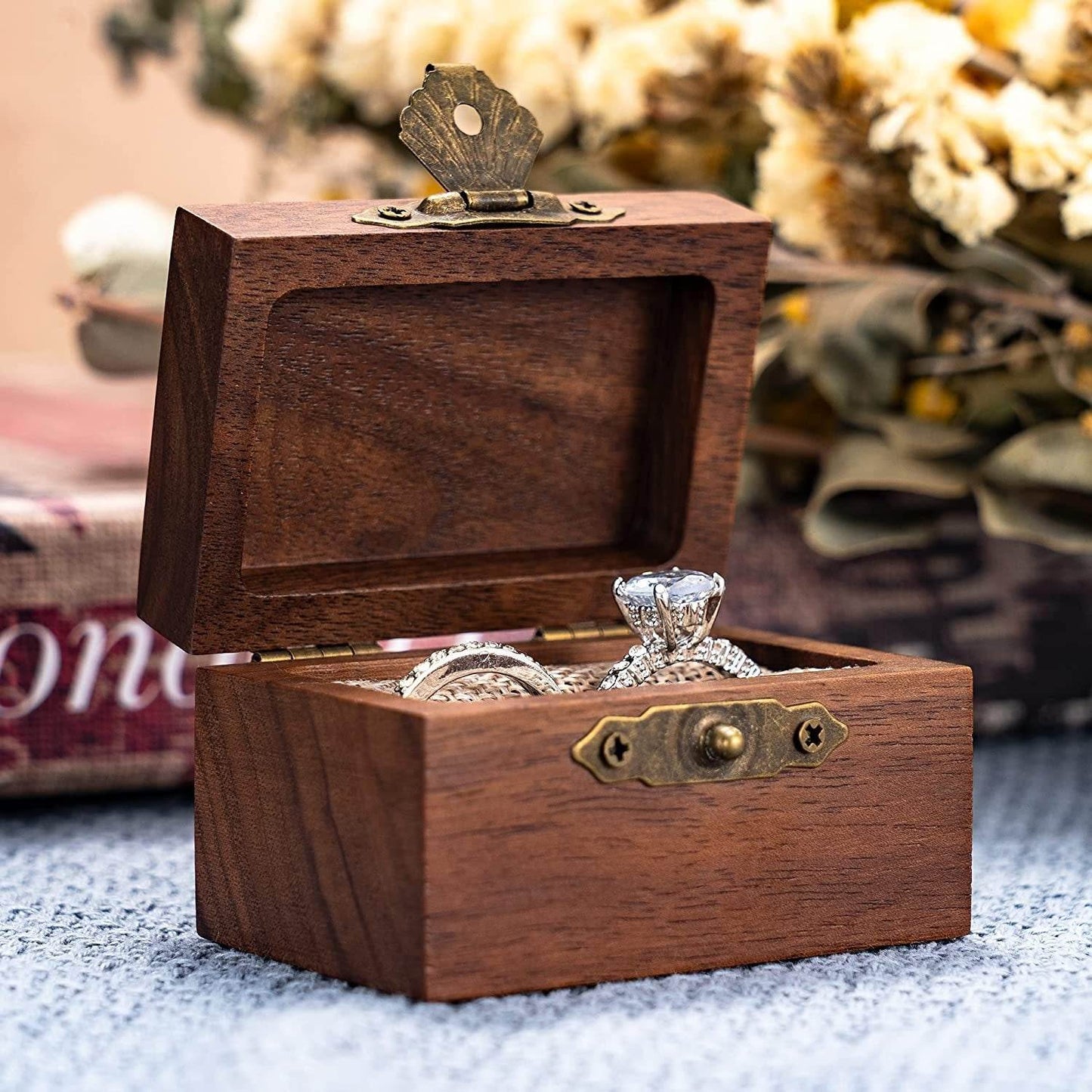 Vintage Ring Box Wooden Jewelry Personalized Name Date Commemorative Gift - P12 Hub Europe