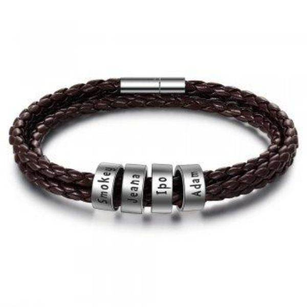 Personalized Mens Braided Genuine Leather Bracelet Stainless Steel Custom Beads Name Charm Bracelet For Men With Family Names - P12 Hub Europe