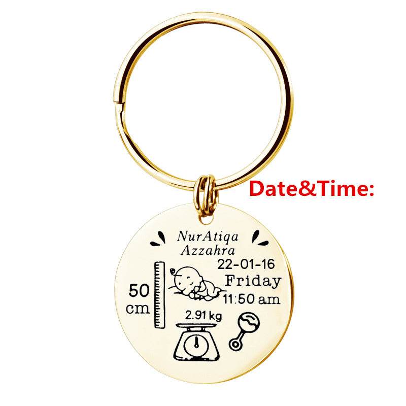 Stainless Steel Round Key Baby Birth Keychain - P12 Hub Europe