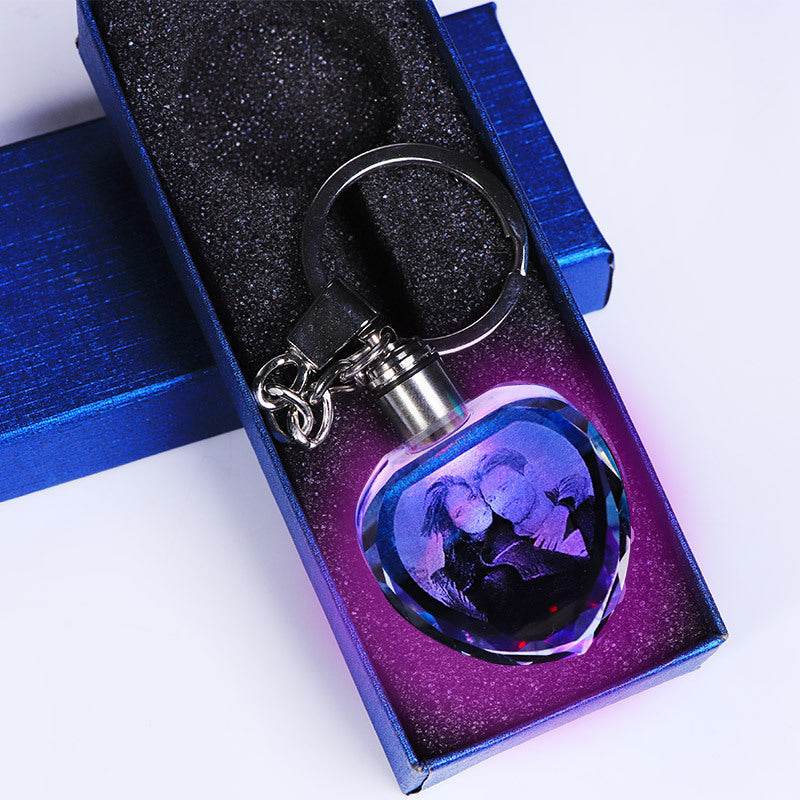 Crystal Keychain Customization Custom Photo Couple Family Souvenir Gift Laser Carve Crystal Keychain Photo Colorful LED Light Key Chain - P12 Hub Europe