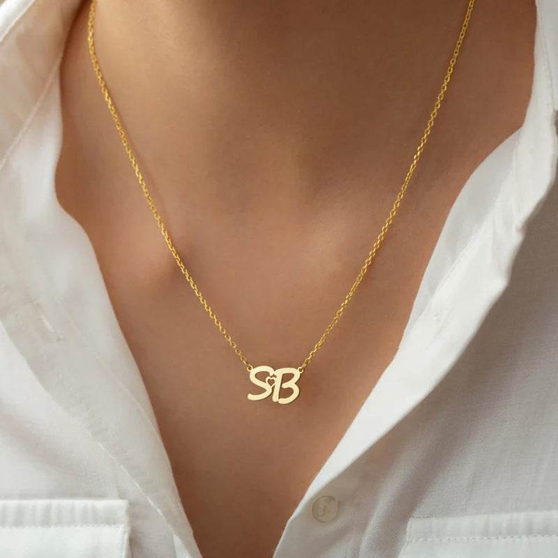 Stainless Steel Gold-plated Personalized Letter Pendant Necklace - P12 Hub Europe