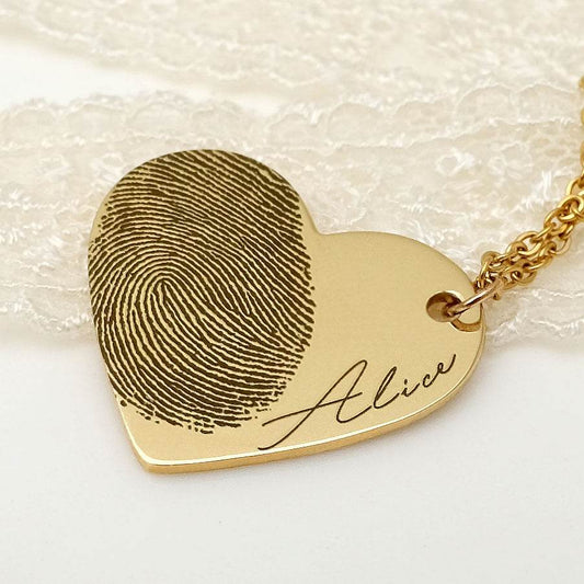 Personalized Fingerprint Necklace Custom Heart Necklace Name Necklace Memorial Gift Christmas Gift Valentines Day Gift - P12 Hub Europe