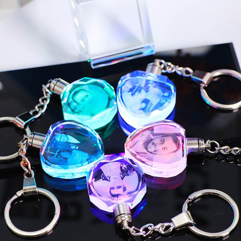 Crystal Keychain Customization Custom Photo Couple Family Souvenir Gift Laser Carve Crystal Keychain Photo Colorful LED Light Key Chain - P12 Hub Europe