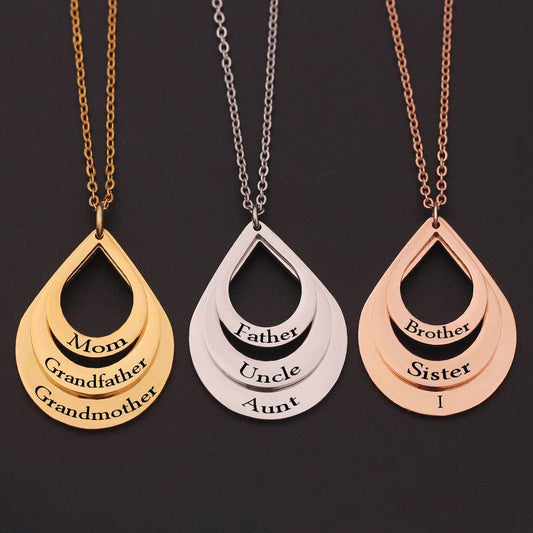 Customized 3 Water Droplet Engraving Name Stainless Steel Jewelry Pendant Necklaces For Women Personalized Gift - P12 Hub Europe