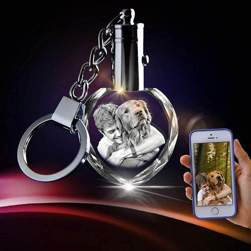 Crystal Keychain Customization Custom Photo Couple Family Souvenir Gift Laser Carve Crystal Keychain Photo Colorful LED Light Key Chain - P12 Hub Europe