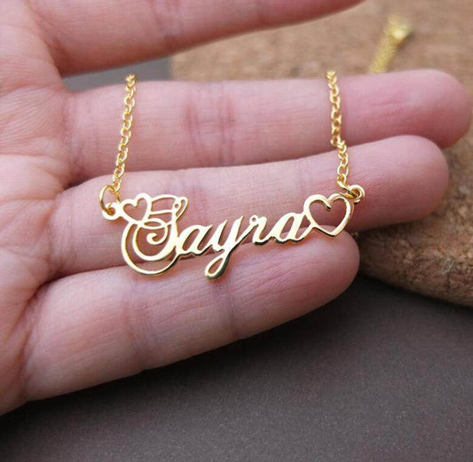 Custom Women's Name Necklace with Double Empty Heart Nameplate Pendant Stainless Steel Necklace 45cm - P12 Hub Europe