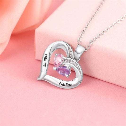 Gemstone necklace female heart-shaped couple custom lettering pendant gift - P12 Hub Europe