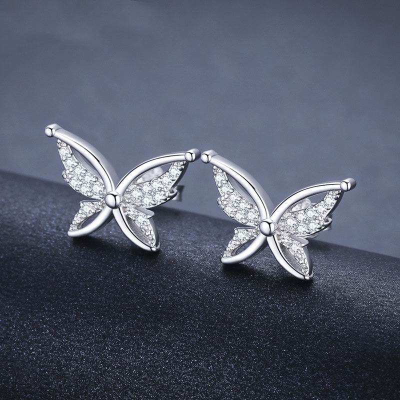 Personality All-Match Full Rhinestone Zircon Butterfly Copper-plated Stud Earrings - P12 Hub Europe