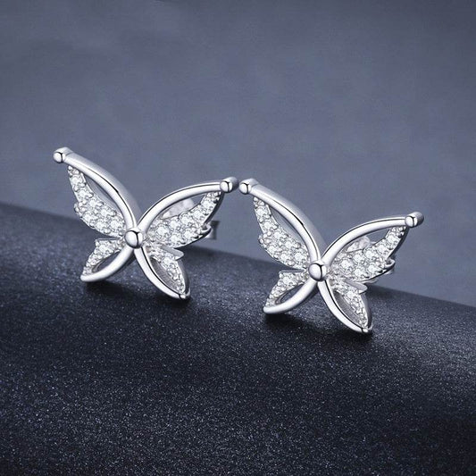Personality All-Match Full Rhinestone Zircon Butterfly Copper-plated Stud Earrings - P12 Hub Europe
