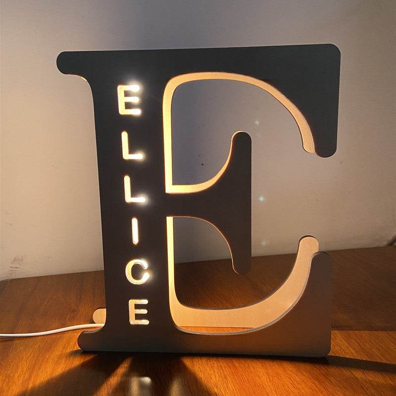 Custom Wooden Engraved USB LED Night Light 24 Letter Bedroom Home Decoration Birthday Gift for Friend Decorative Wall Lamp - P12 Hub Europe
