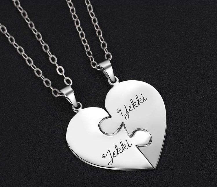 Engraved S925 Silver Jigsaw Puzzle Breakable Heart Pendant Necklaces for Couples, Friends & Family - P12 Hub Europe