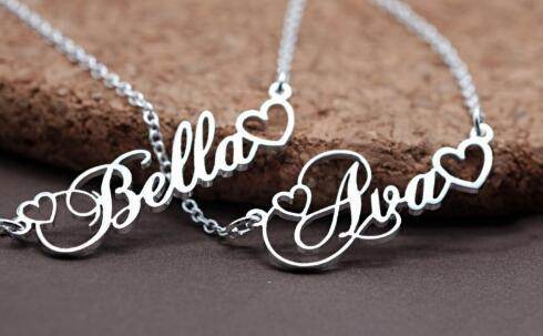 Custom Women's Name Necklace with Double Empty Heart Nameplate Pendant Stainless Steel Necklace 45cm - P12 Hub Europe