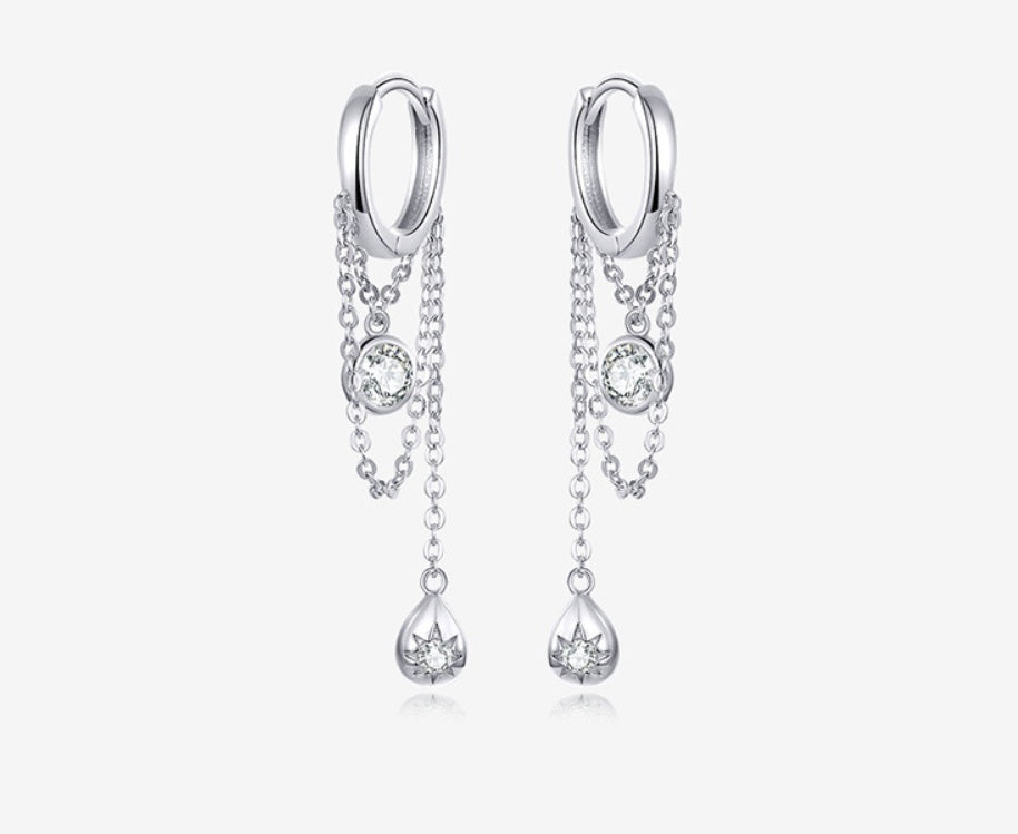 Rebellious personality long s925 sterling silver earrings women plated platinum anti-allergic silver earrings
