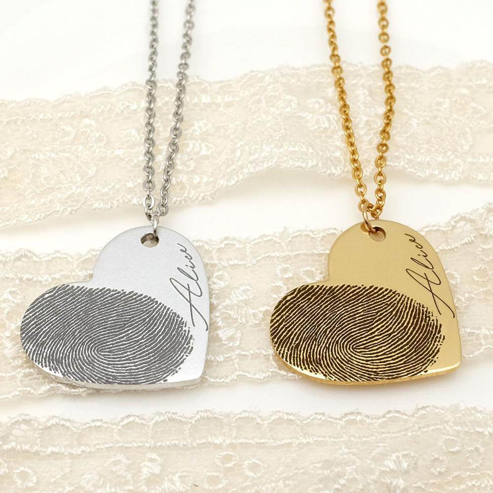 Personalized Fingerprint Necklace Custom Heart Necklace Name Necklace Memorial Gift Christmas Gift Valentines Day Gift - P12 Hub Europe