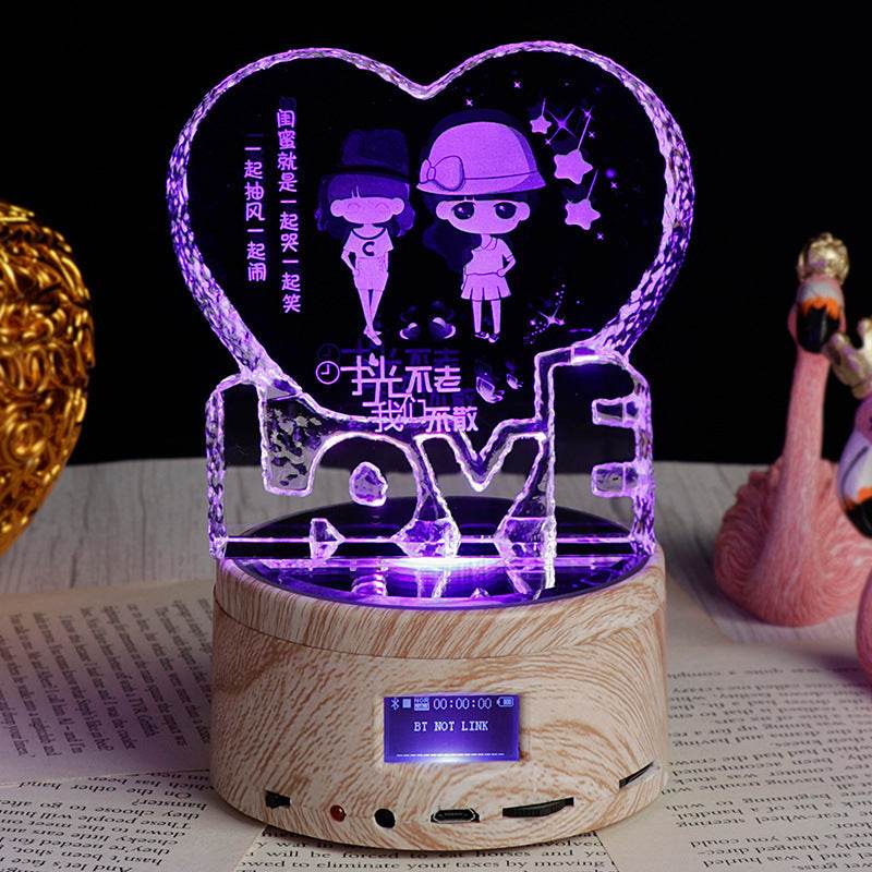 Personalized Gifts Crystal Photo Night Lamp Bluetooth Rotating Color Changing Music Player 3D Inner Carved - P12 Hub Europe