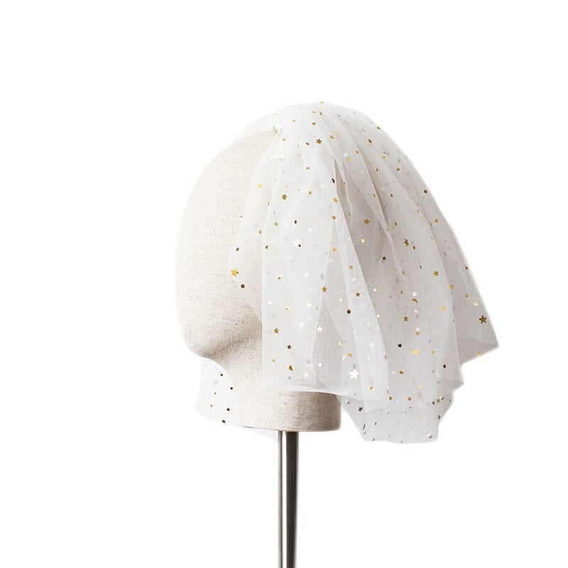 White Yarn Bridal Multi-layer Short Veil
