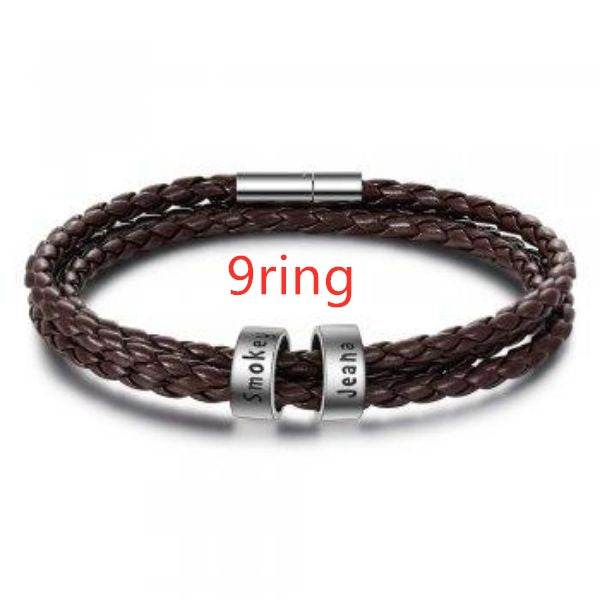 Personalized Mens Braided Genuine Leather Bracelet Stainless Steel Custom Beads Name Charm Bracelet For Men With Family Names - P12 Hub Europe