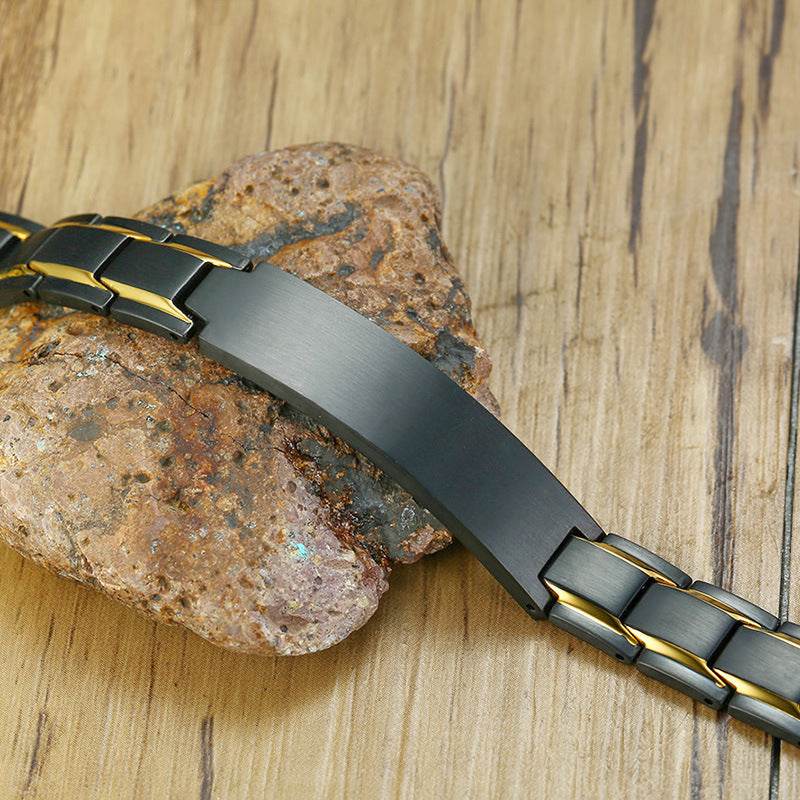 Custom Engraving Heavy Chain Bracelet 12mm Men's Black Matt Finish Curved Bar Charm Bracelet in Stainless Steel - P12 Hub Europe