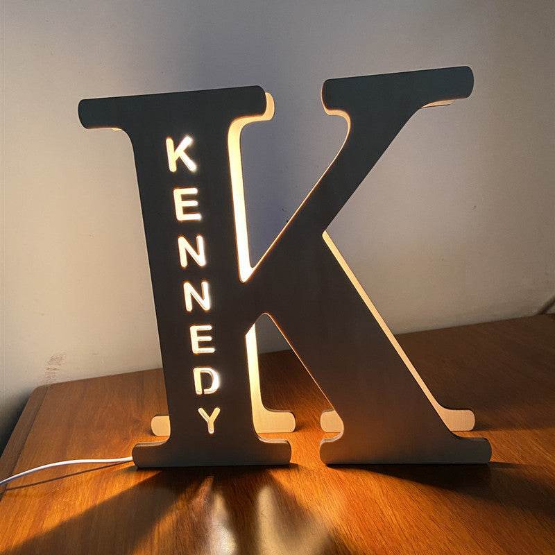Custom Wooden Engraved USB LED Night Light 24 Letter Bedroom Home Decoration Birthday Gift for Friend Decorative Wall Lamp - P12 Hub Europe