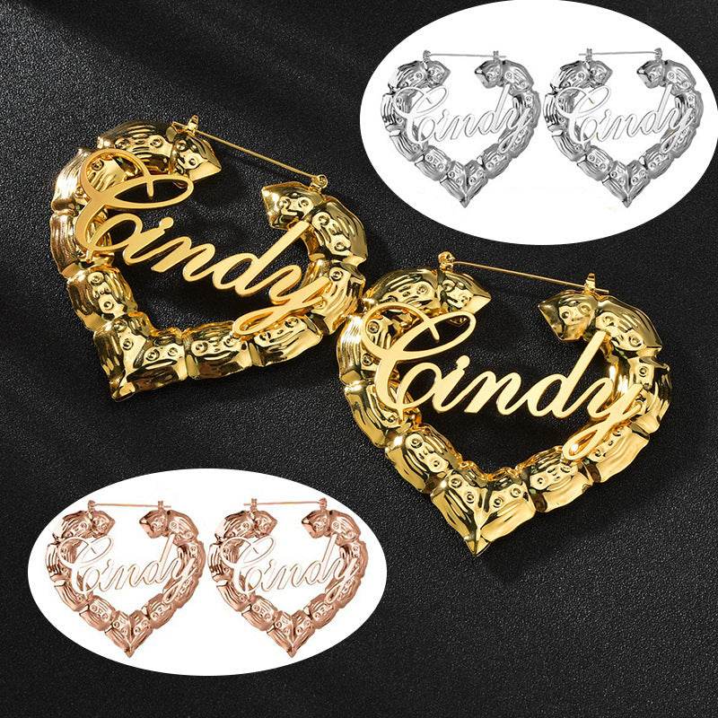 Personality Women Fashion Bamboo Hoop Earrings Letter Queen Love Sexy Dangle Earrings - P12 Hub Europe