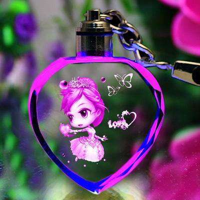 K9 Crystal Keychain LED Flashing Custom Carve Family Photo Frame Souvenir Gifts Glass Key Chain Ring Jewelry - P12 Hub Europe