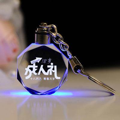 K9 Crystal Keychain LED Flashing Custom Carve Family Photo Frame Souvenir Gifts Glass Key Chain Ring Jewelry - P12 Hub Europe