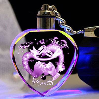K9 Crystal Keychain LED Flashing Custom Carve Family Photo Frame Souvenir Gifts Glass Key Chain Ring Jewelry - P12 Hub Europe