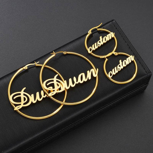 Stainless Steel Custom Name Hoop Earrings Personalized Letter Circle Earring for Women - P12 Hub Europe
