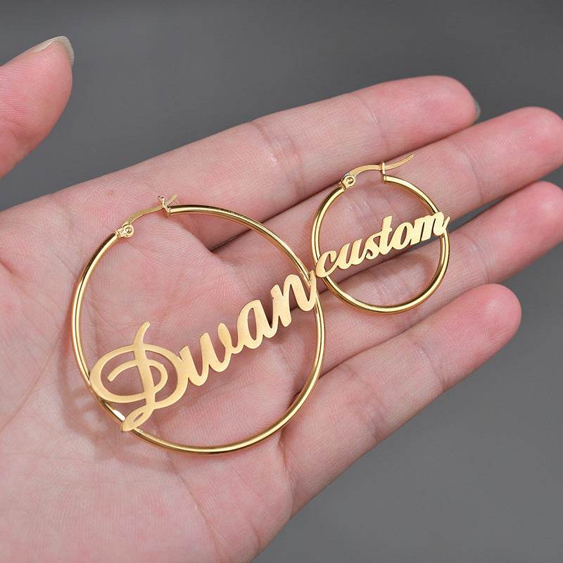 Stainless Steel Custom Name Hoop Earrings Personalized Letter Circle Earring for Women - P12 Hub Europe