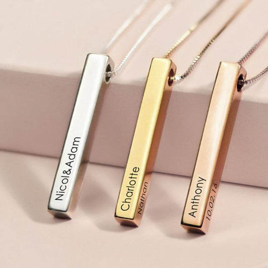 S925 Sterling Silver Couple Name Silver Bar Necklace - P12 Hub Europe