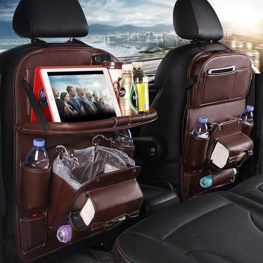 PU Leather Car Storage Bag Multifunction Seat Back Tray Hanging Bag Waterproof Car Organizer Automotive Interior Accessories - P12 Hub Europe
