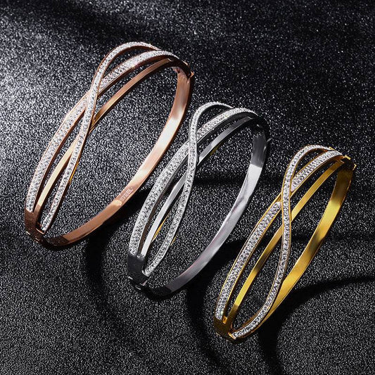 Personalized Fashion Geometric Diamond-Studded Titanium Steel Bracelet, Real Gold In The Rose Gold Furnace, No Fading Bracelet - P12 Hub Europe