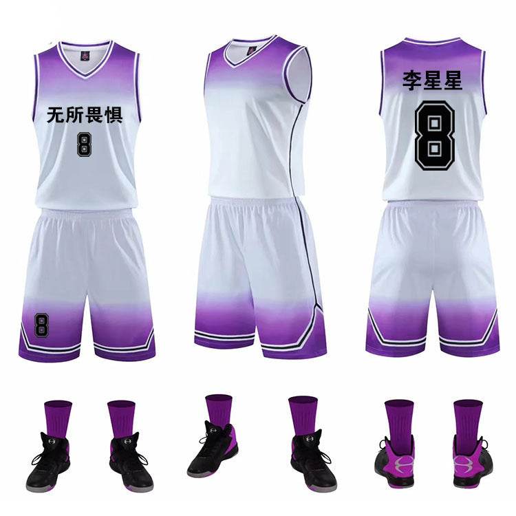 Gradient Basketball Uniform Sports Suit Children Adult Sweat-Absorbent Basketball Uniform - P12 Hub Europe
