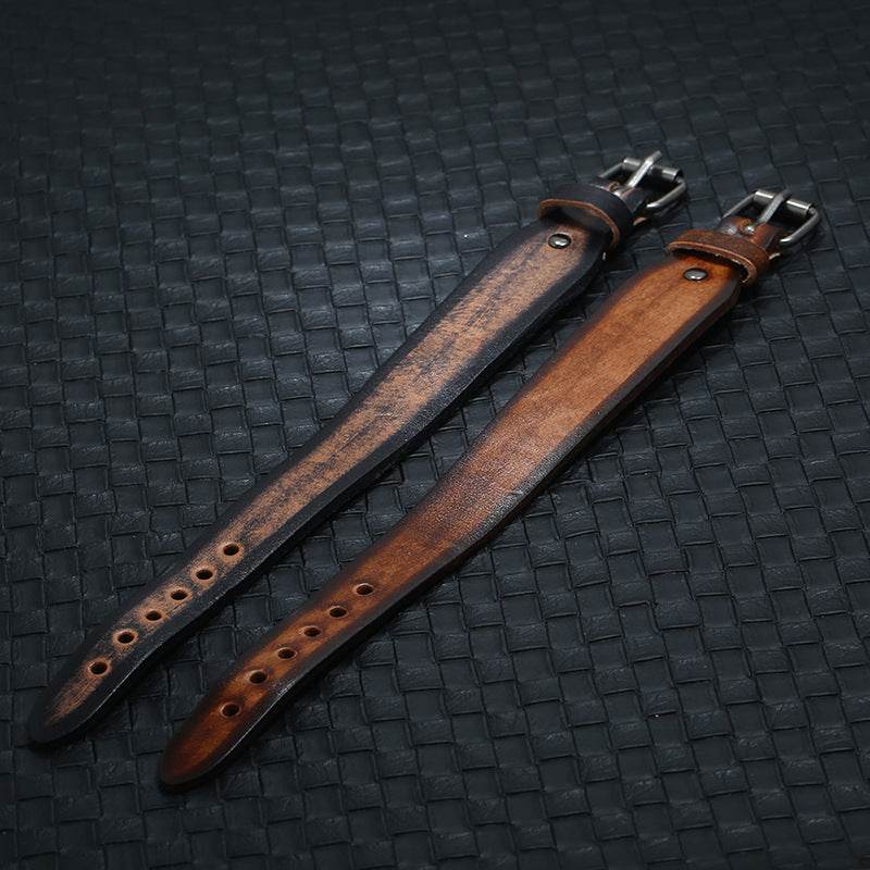 New Punk Style Retro Vintage Wrap Buckle Genuine Leather Bracelet Adjustable Men Wide Belt Wristband Bangles Jewelry - P12 Hub Europe
