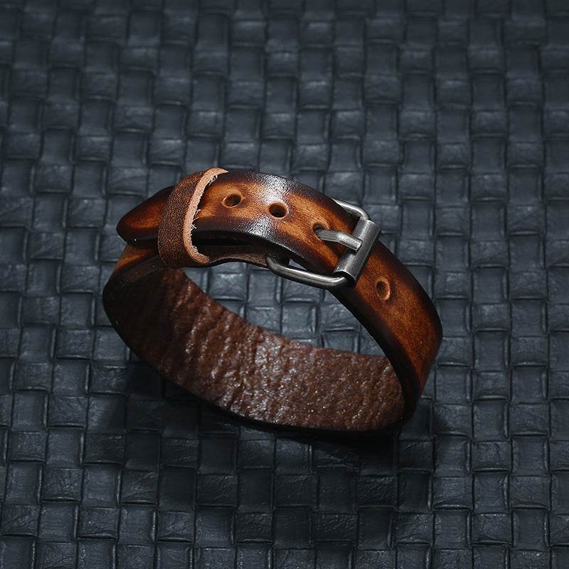 New Punk Style Retro Vintage Wrap Buckle Genuine Leather Bracelet Adjustable Men Wide Belt Wristband Bangles Jewelry - P12 Hub Europe