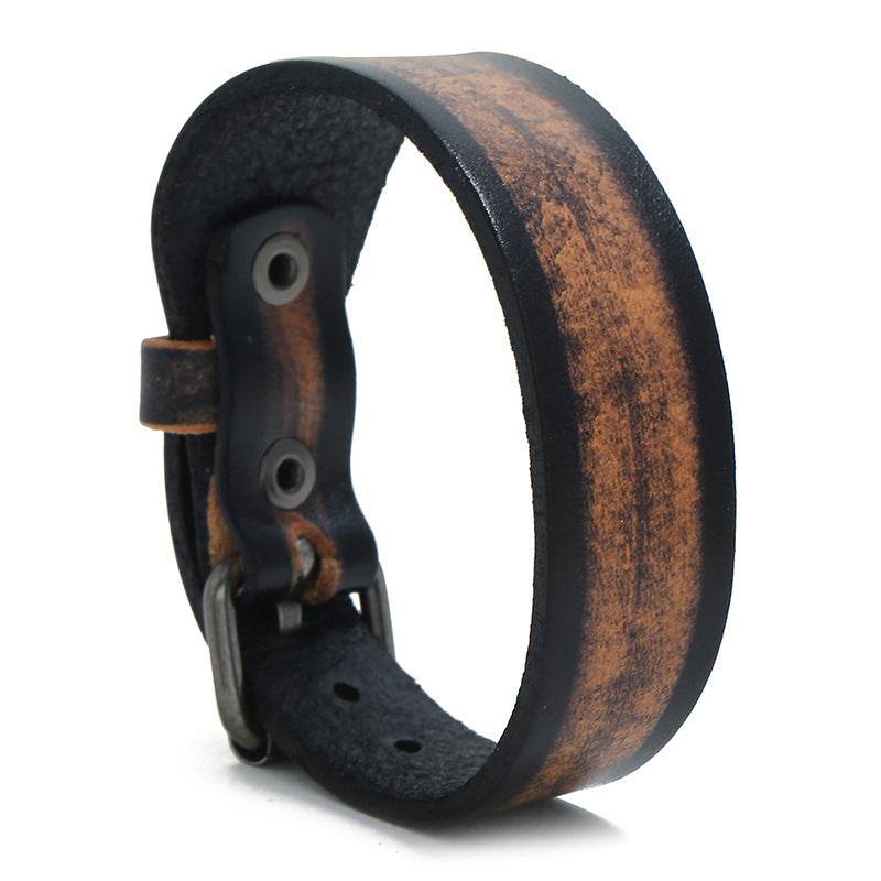 New Punk Style Retro Vintage Wrap Buckle Genuine Leather Bracelet Adjustable Men Wide Belt Wristband Bangles Jewelry - P12 Hub Europe