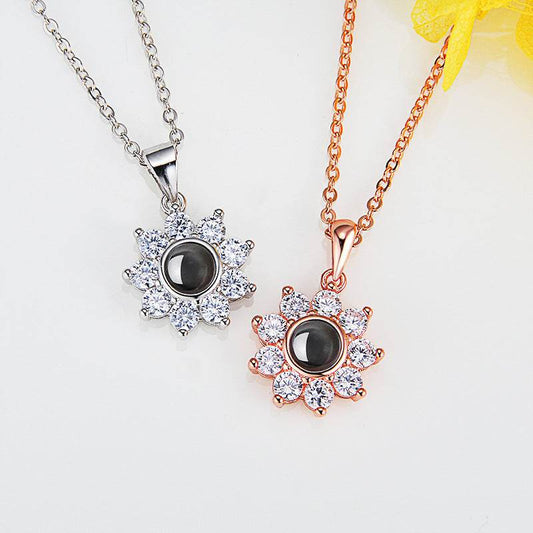 Custom Photo Name Projection Necklace Rose Gold Silver Color Clavicle Chain Personalized Sun Flower Shaped Pendant Jewelry - P12 Hub Europe