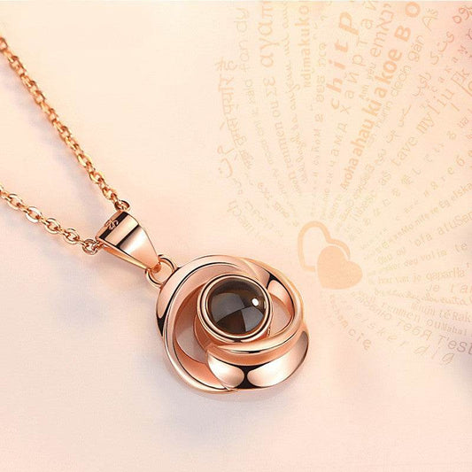 925 Sterling Silver Rose Flower Pendant Necklaces Women Trendy Projection 100 Languages LOVE Necklace Handmade Jewelry - P12 Hub Europe