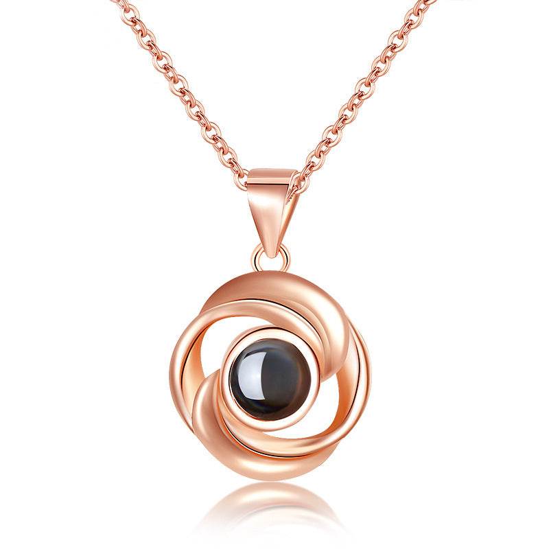 925 Sterling Silver Rose Flower Pendant Necklaces Women Trendy Projection 100 Languages LOVE Necklace Handmade Jewelry - P12 Hub Europe