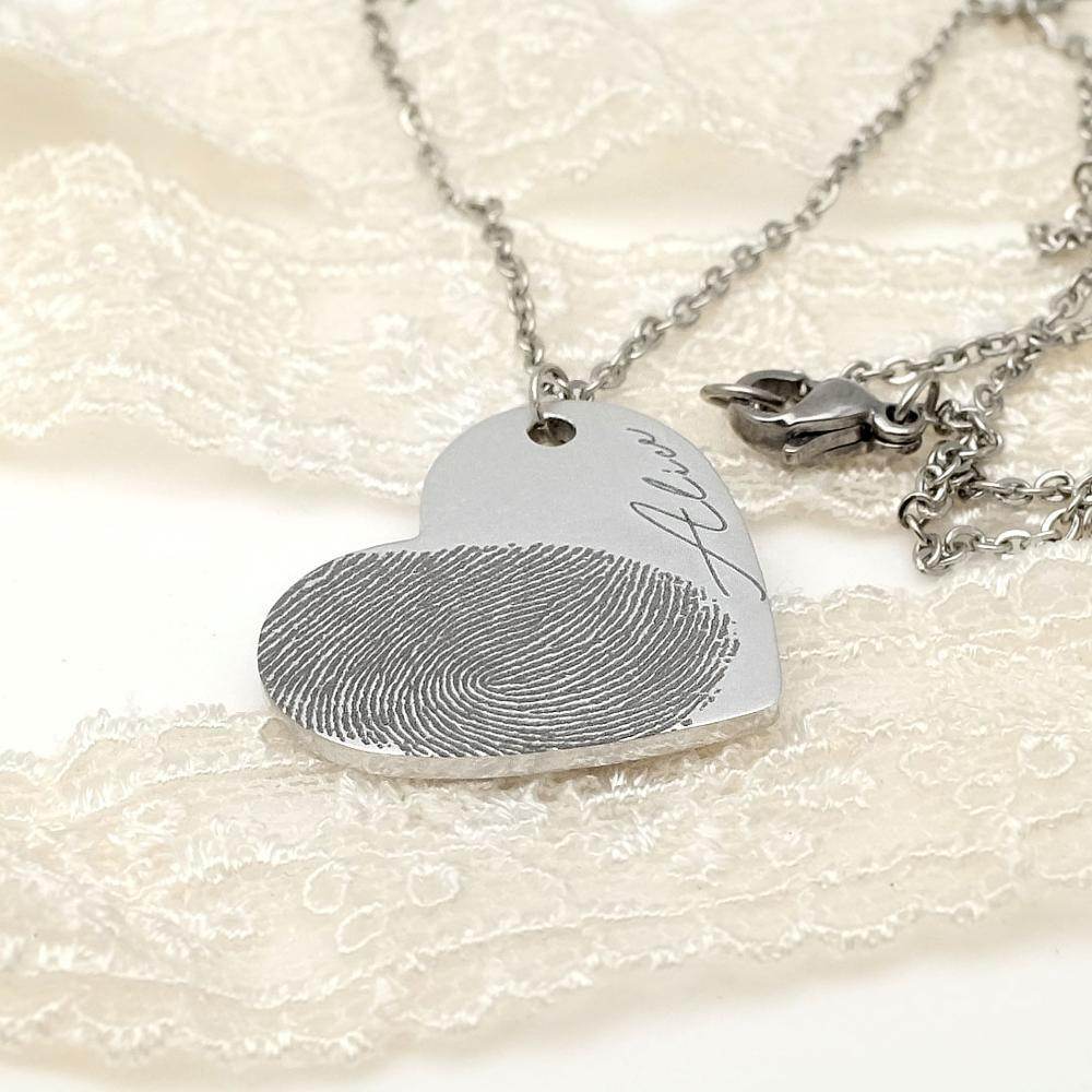 Personalized Fingerprint Necklace Custom Heart Necklace Name Necklace Memorial Gift Christmas Gift Valentines Day Gift - P12 Hub Europe